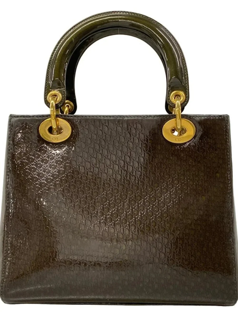 DIOR/ChristianDior Lady Dior Medium Bag Dark Brown Patent Leather Handbag